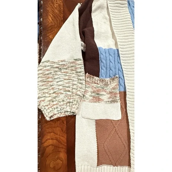 POL Patchwork Women's Cardigan Sweater Sz‎ large Boho Colorblock Long Open Front - Picture 7 of 14
